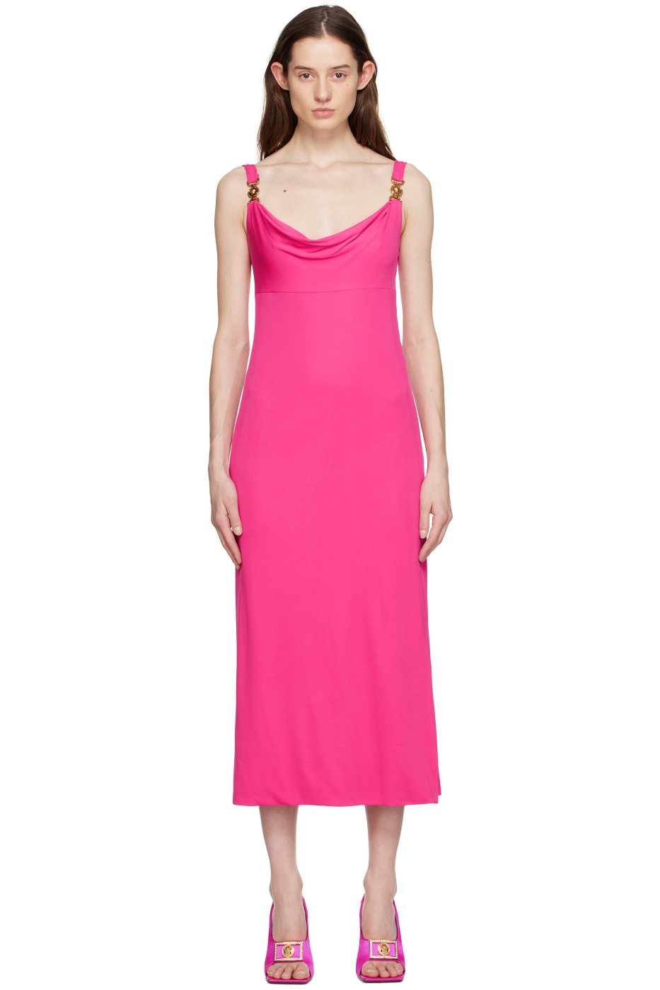 Versace - Robe longue rose à col bénitier