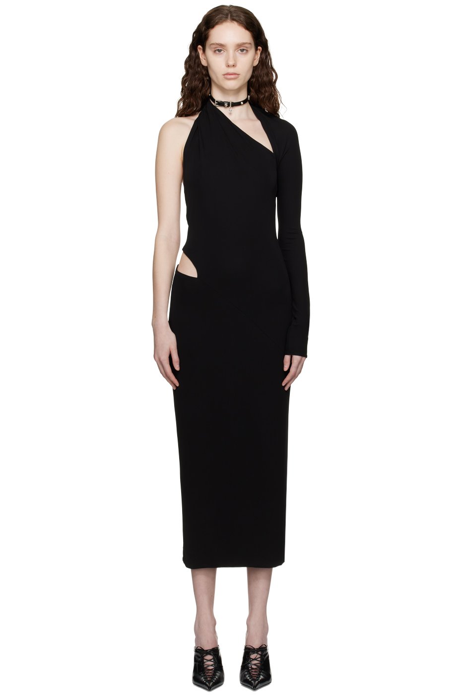 Versace - Robe midi noire à découpe