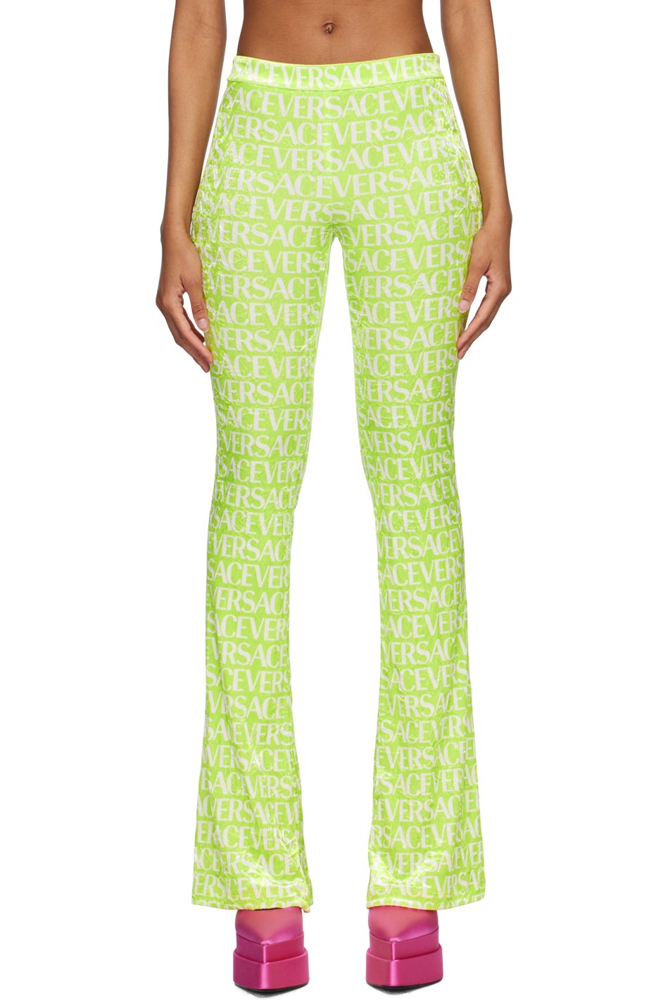 Versace - Pantalon vert à motif à logo