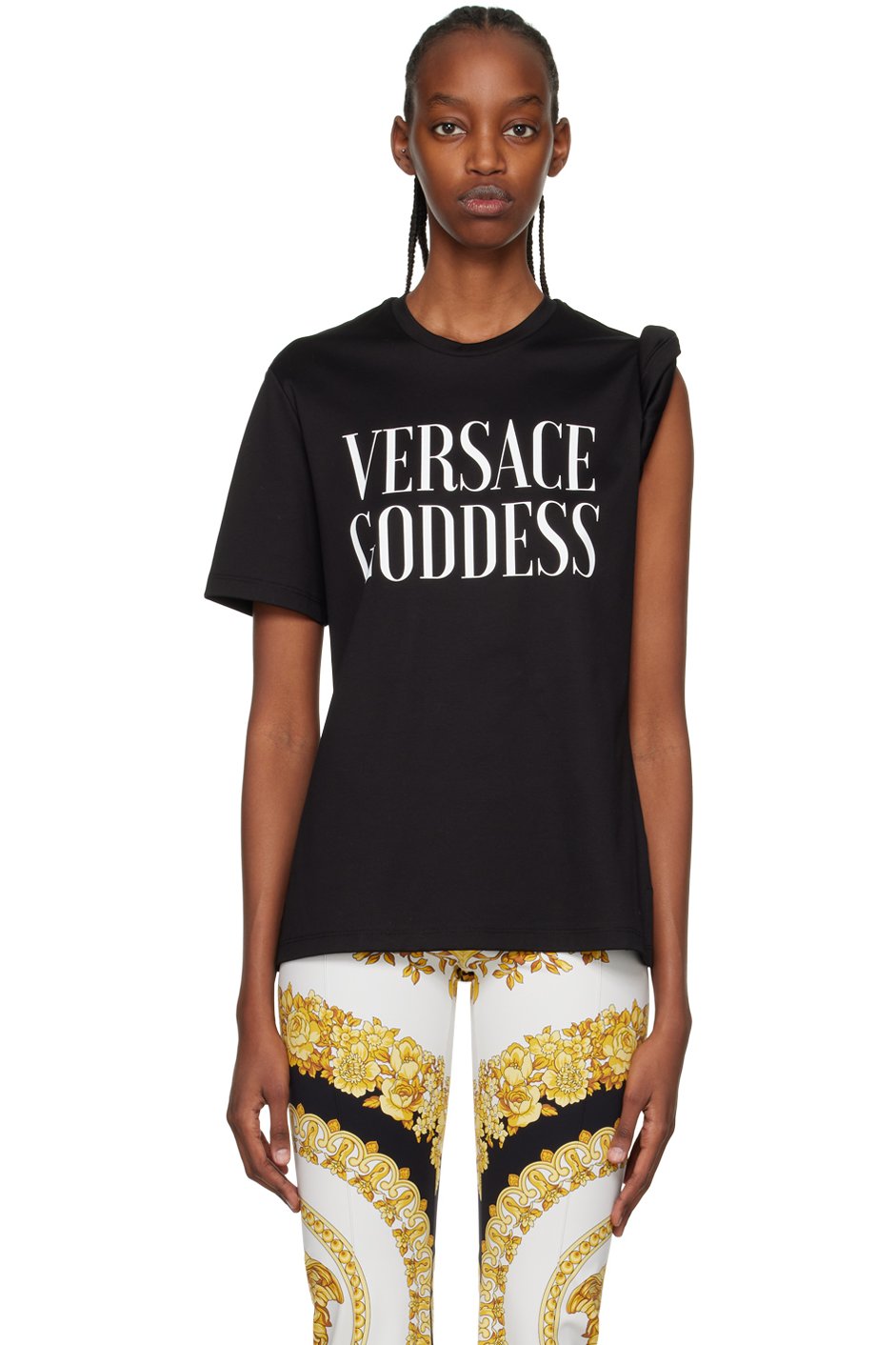 Versace - T-shirt 'Goddess' noir à bord roulé