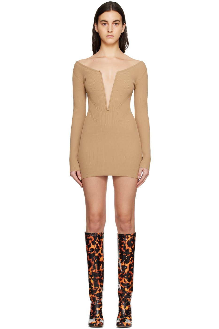 Dion Lee - Robe courte brune en tricot côtelé