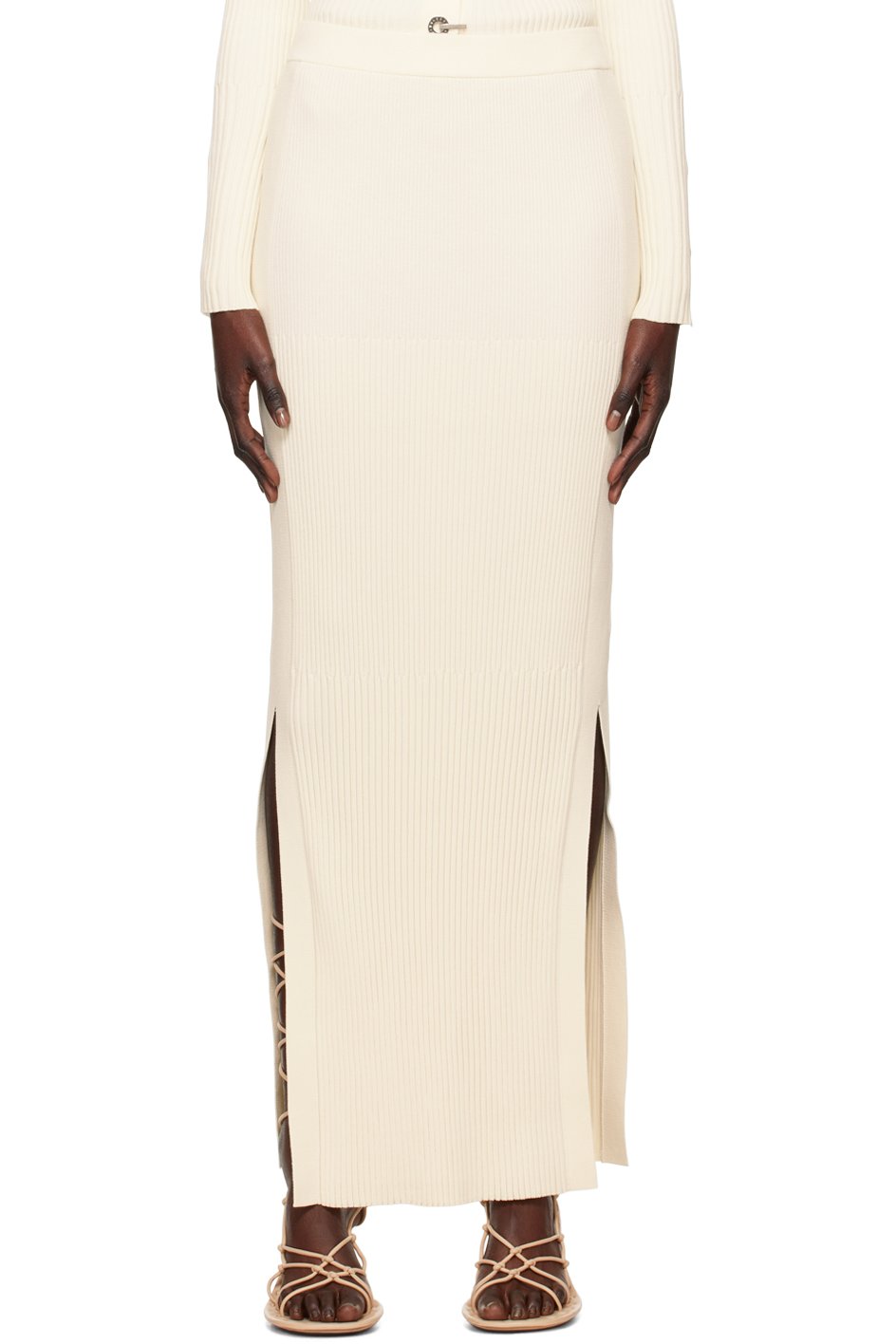 Dion Lee - Jupe longue blanc cassé à côtes dégradées