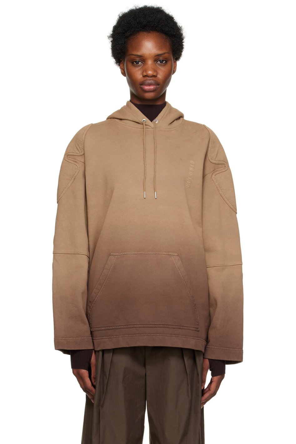 Dion Lee - Pull à capuche rembourré brun et taupe à effet dégradé