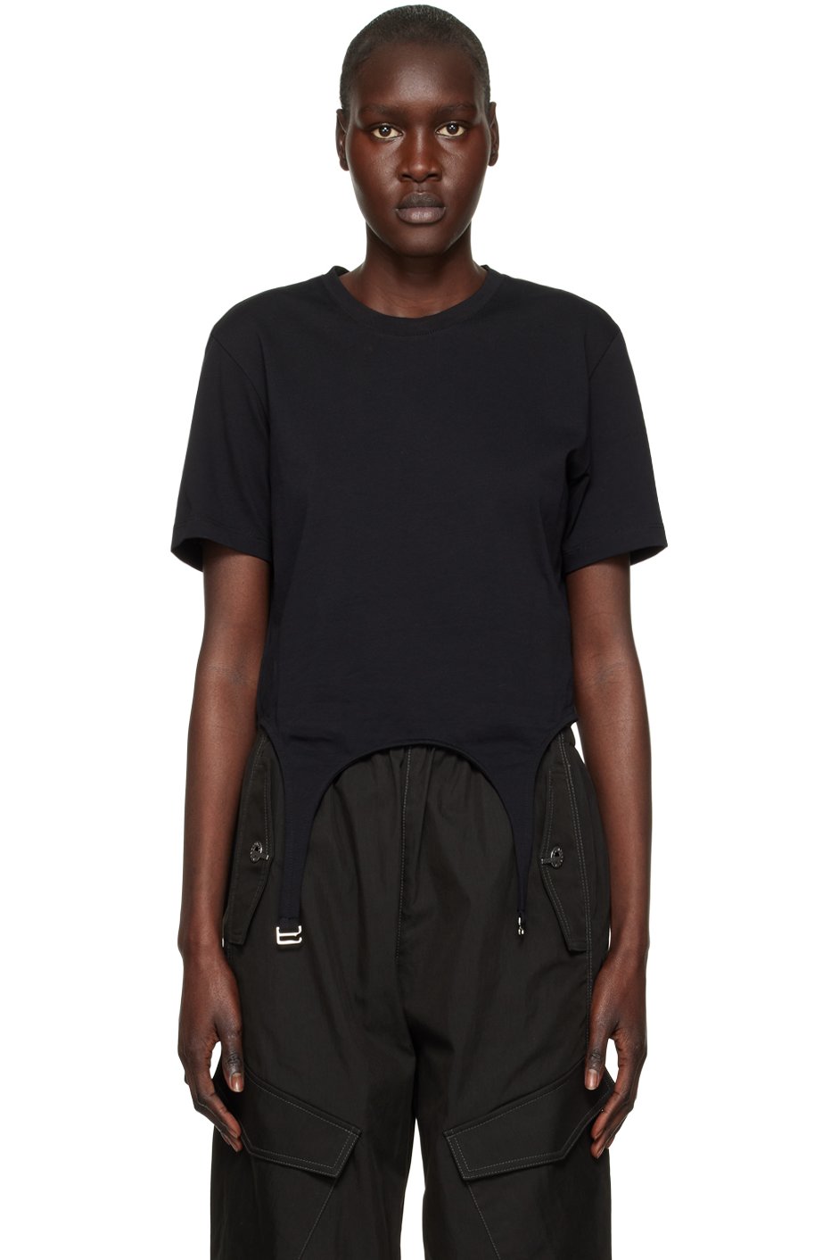 Dion Lee - T-shirt noir à jarretelles