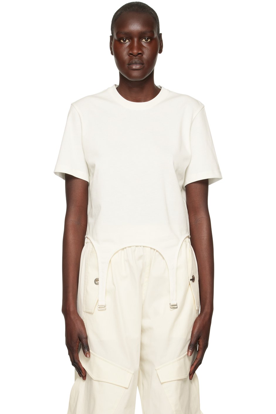 Dion Lee - T-shirt blanc à jarretelles
