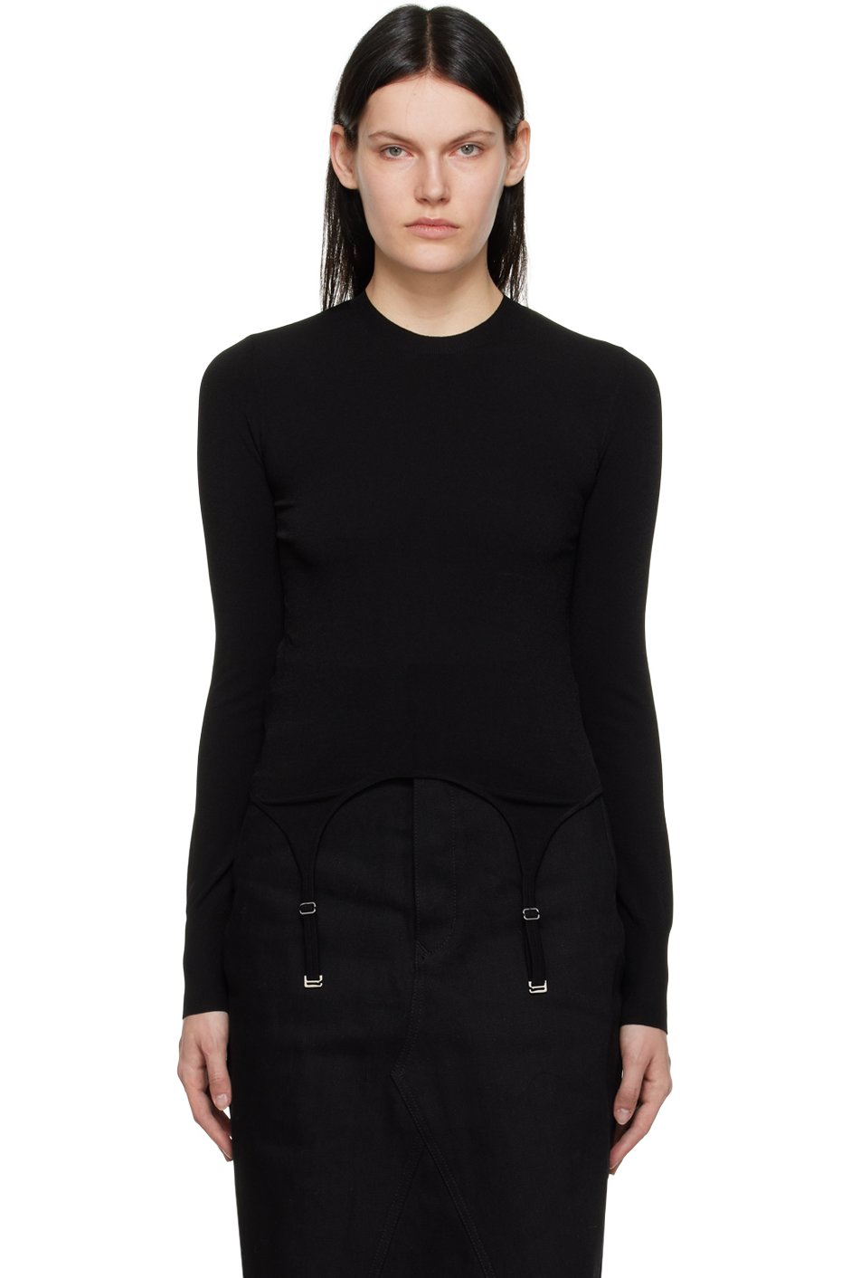 Dion Lee - T-shirt à manches longues noir à jarretelles