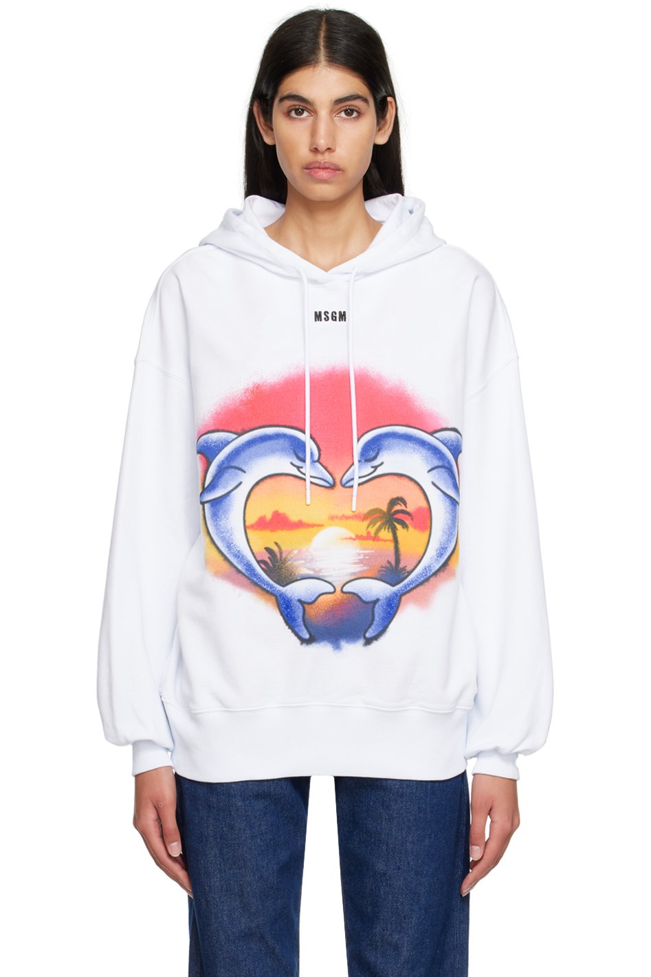 MSGM - Pull à capuche blanc à image