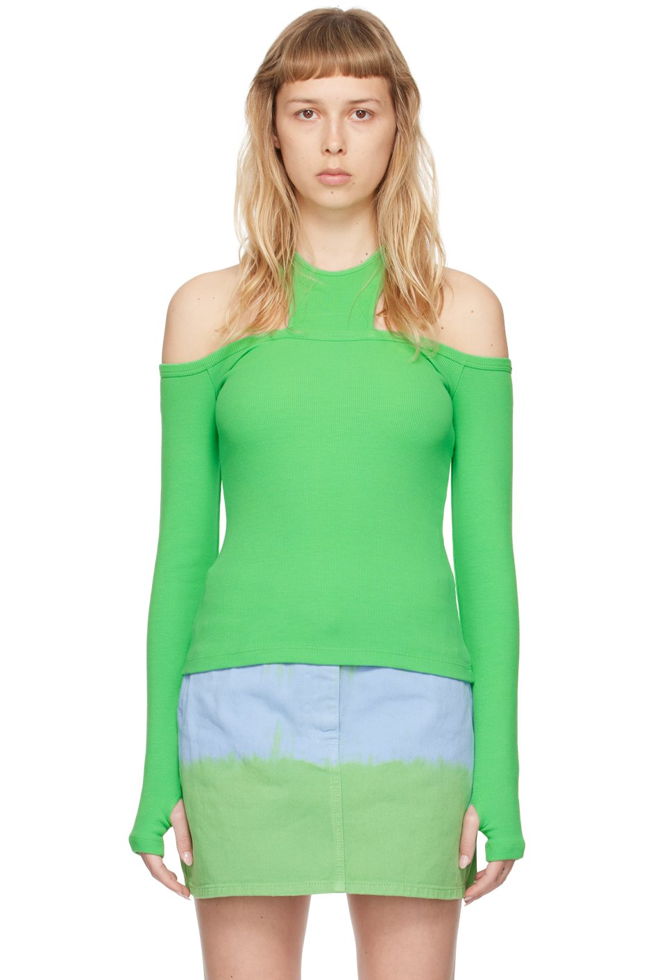 MSGM - T-shirt à manches longues vert à découpes