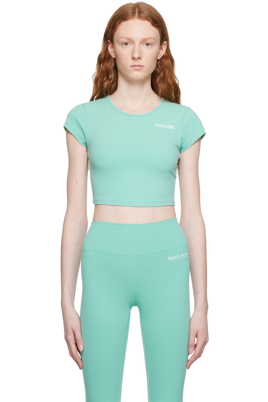 Sporty & Rich - T-shirt bleu à logo contrecollé