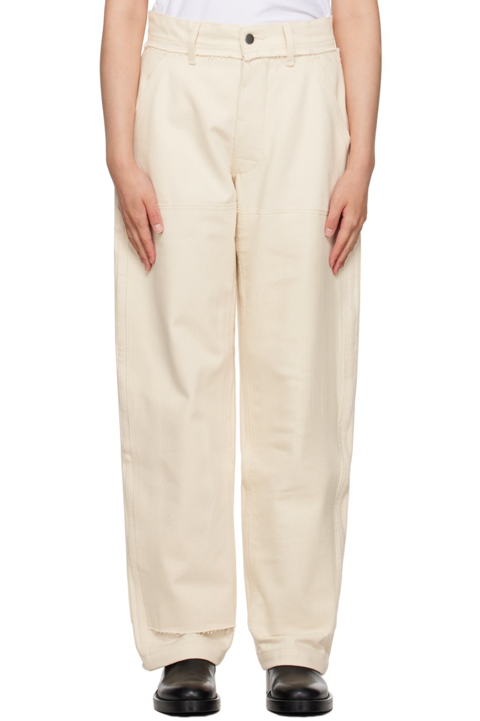 AIREI - Pantalon beige à panneaux