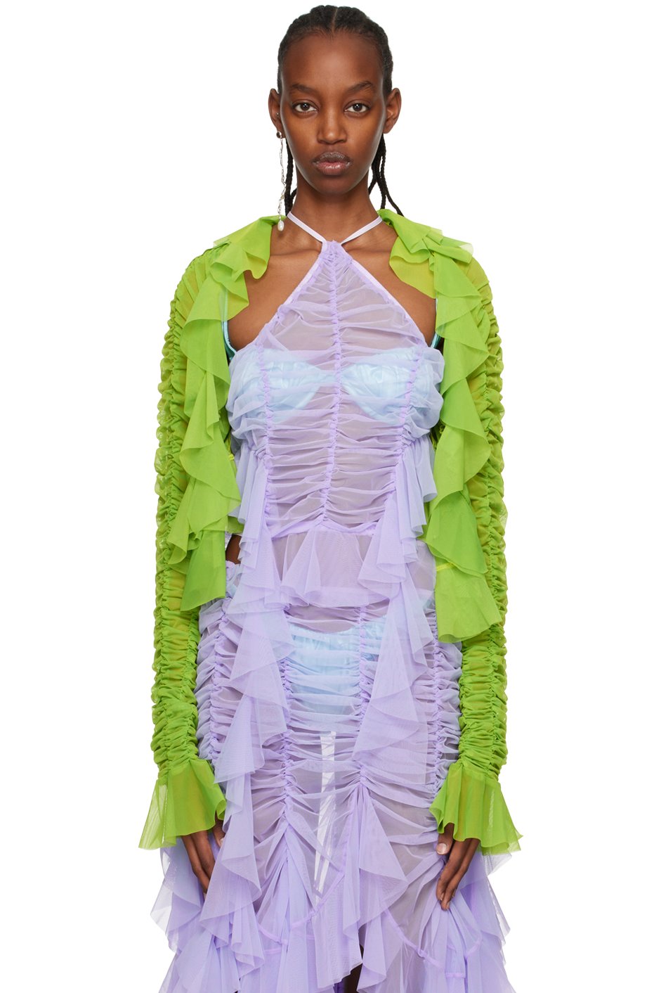 Ester Manas - Cardigan vert à effet ruché