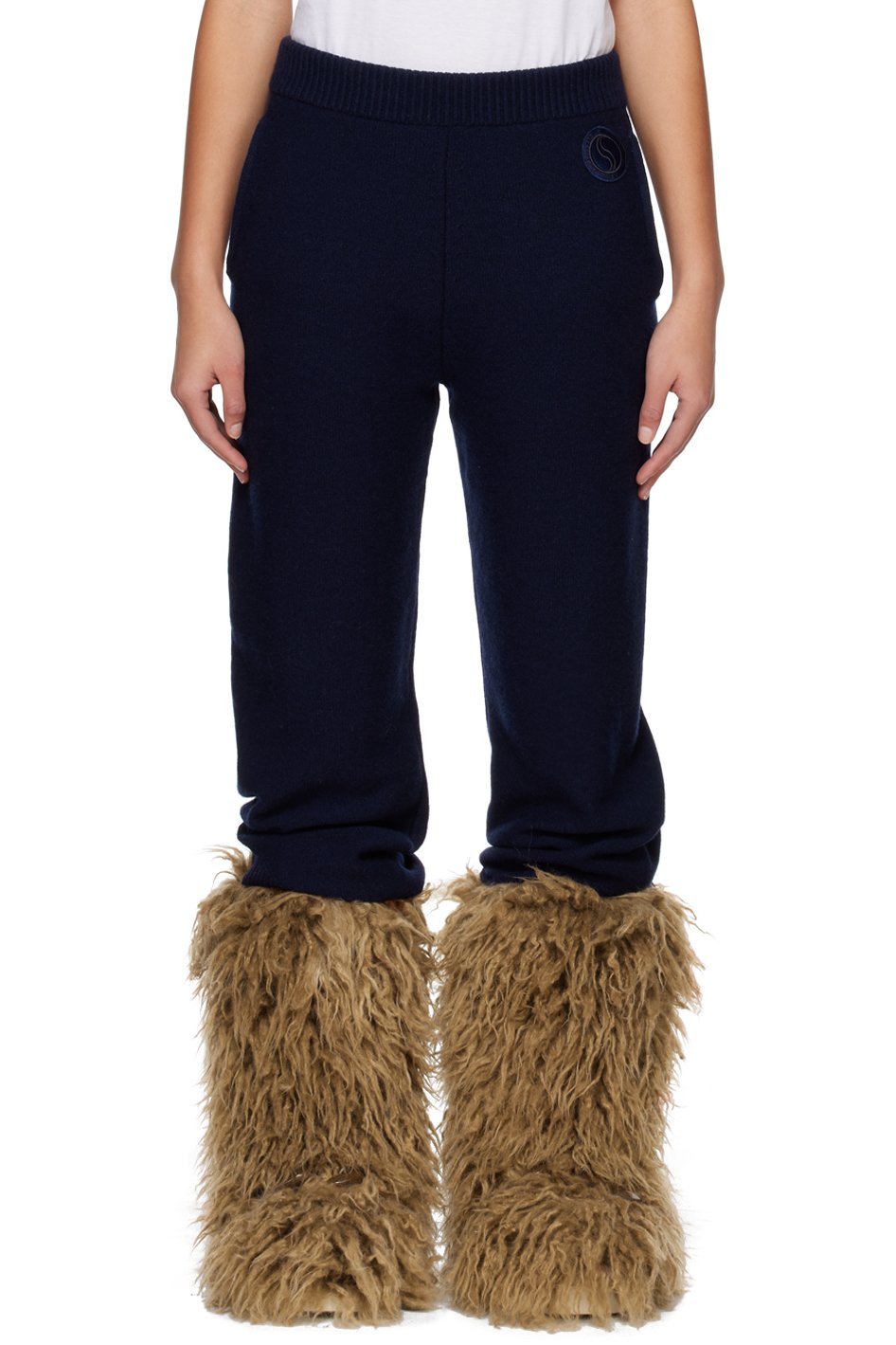 Stella McCartney - Pantalon de détente bleu marine à écusson à logo