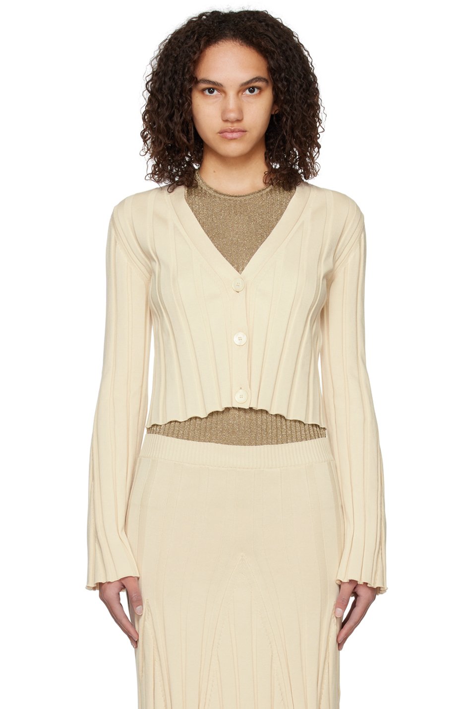 Stella McCartney - Cardigan blanc cassé à col en Y