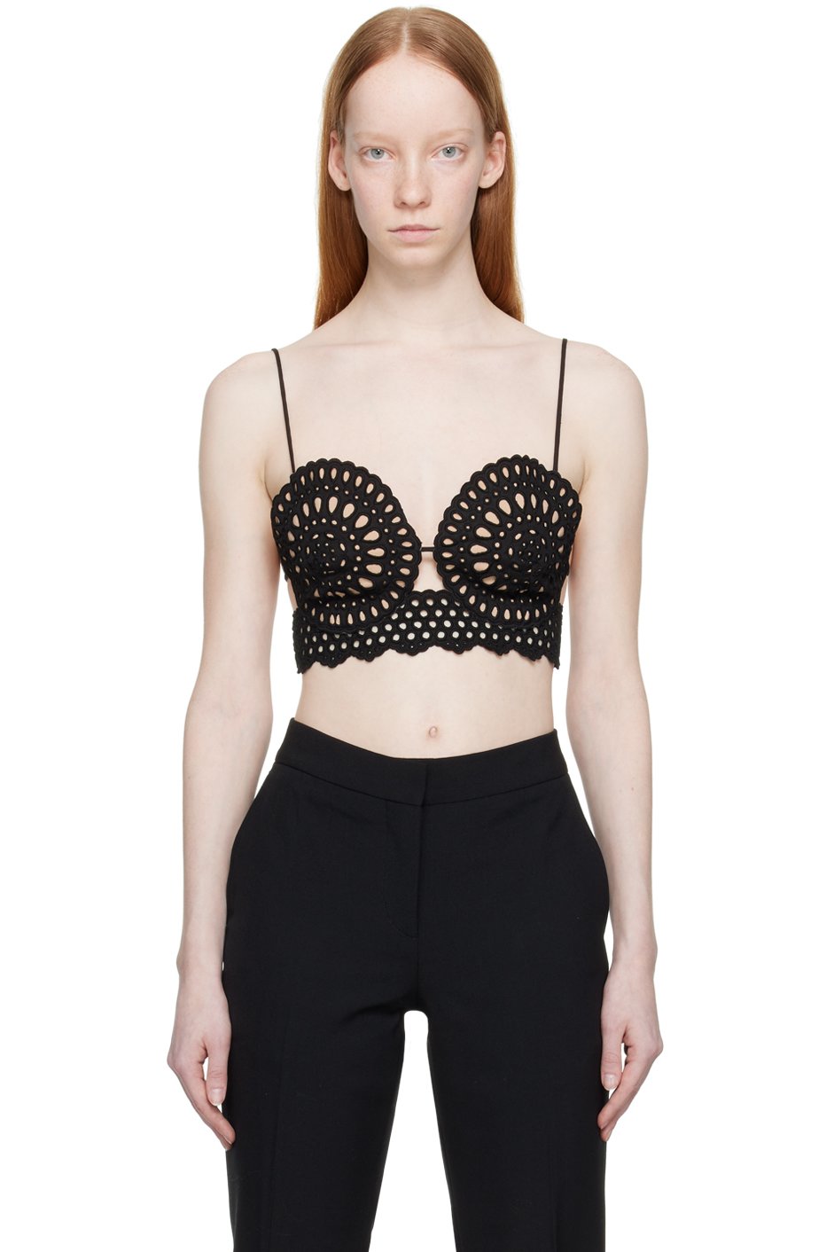 Stella McCartney - Camisole noire à ourlet festonné