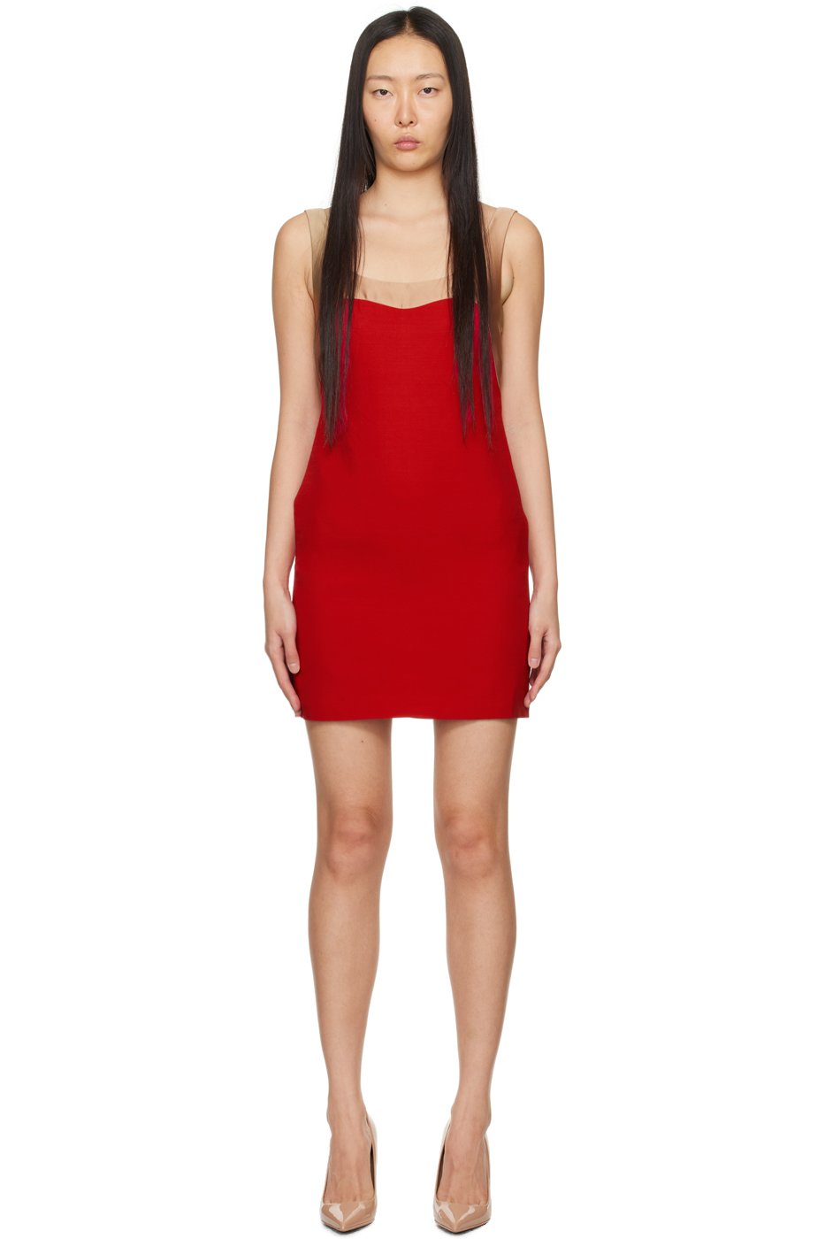 Valentino - Robe courte beige et rouge à panneaux