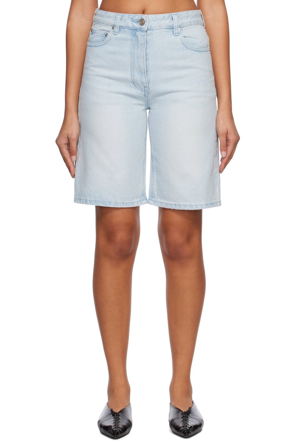 System - Short bleu en denim à effet délavé