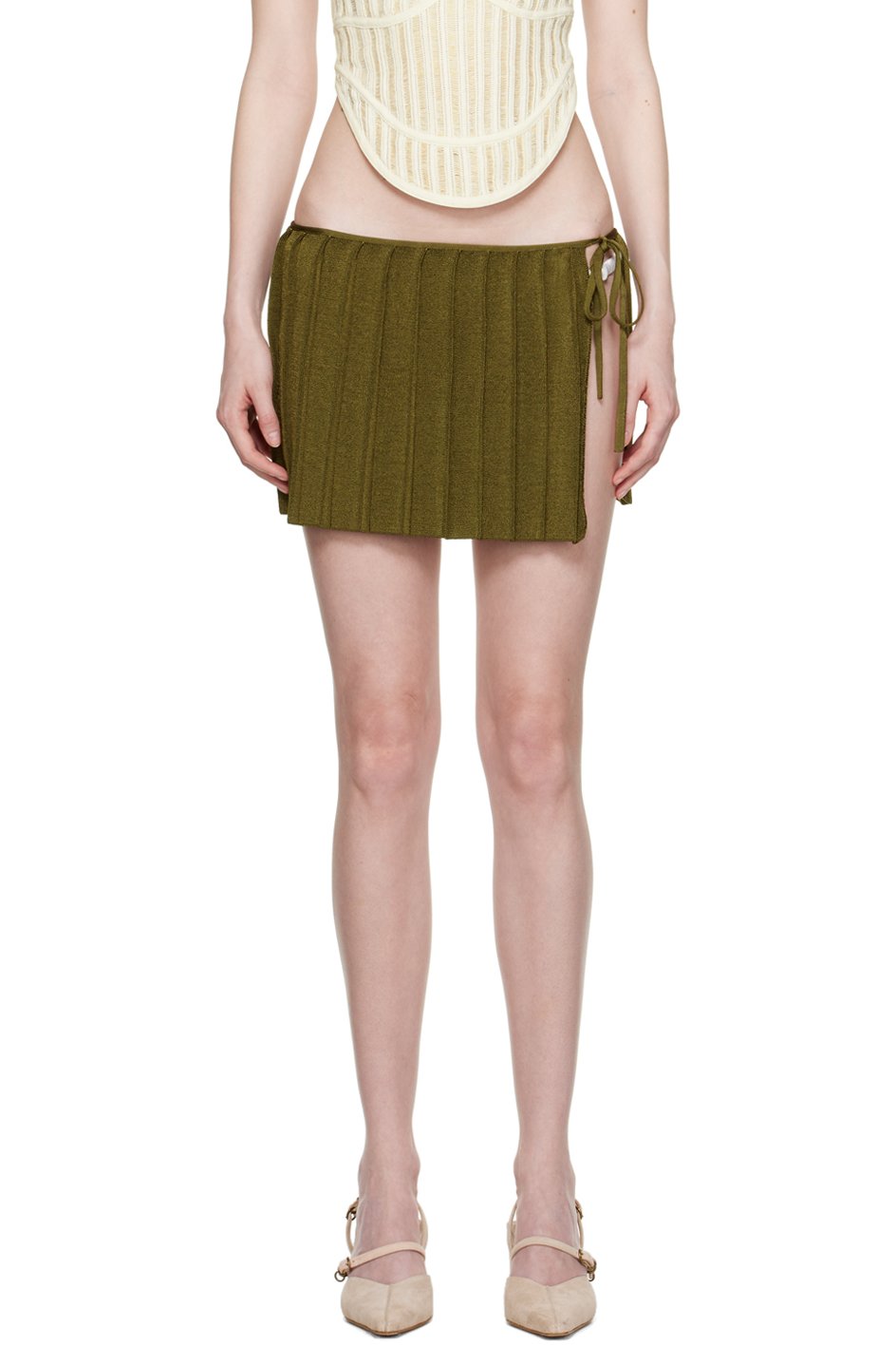 Isa Boulder - Green Pleated Reversible Miniskirt