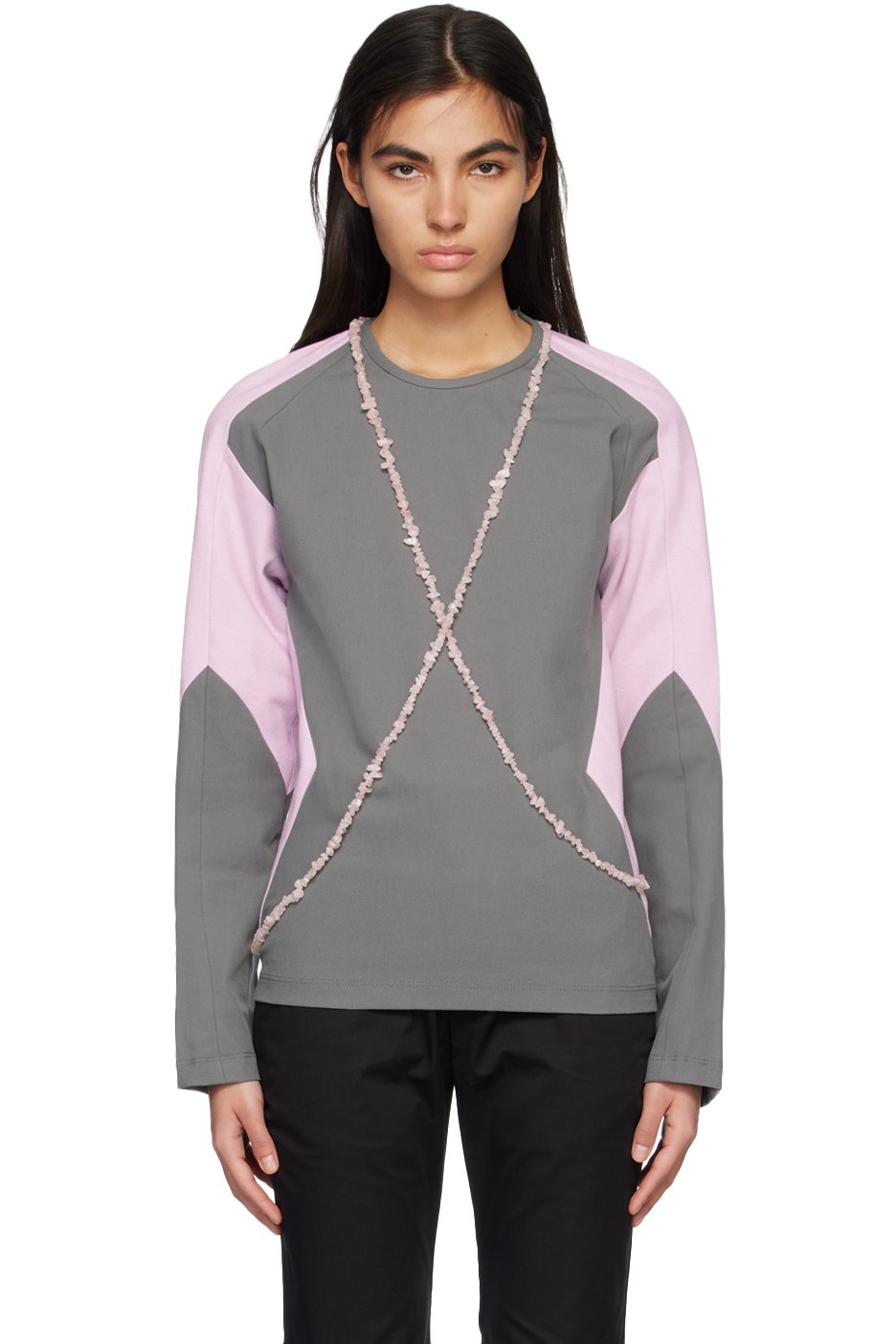Strongthe - T-shirt à manches longues gris et rose exclusif à SSENSE