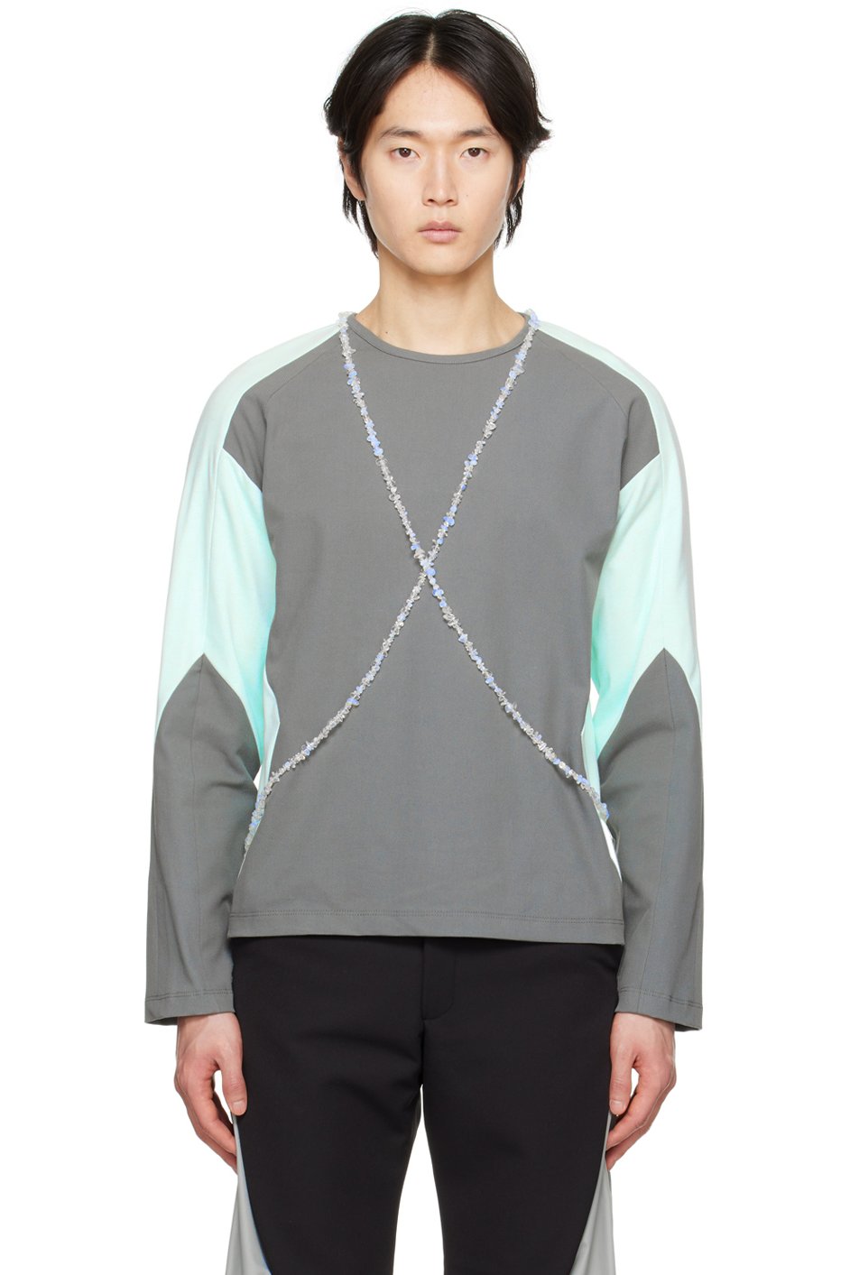 STRONGTHE - Gray & Green Stoned Angel Long Sleeve T-Shirt