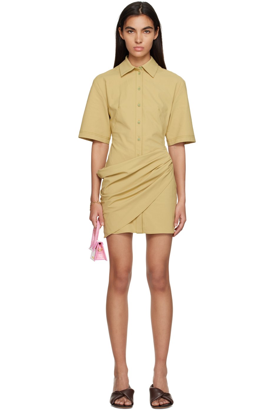 JACQUEMUS - Robe courte Camisa kaki - Le raphia