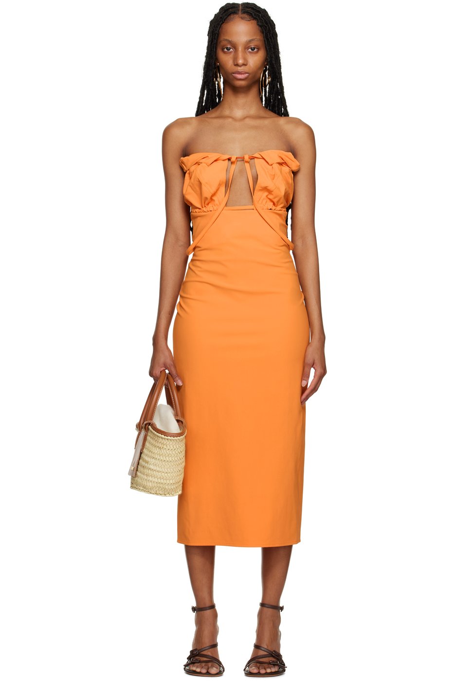 JACQUEMUS - Robe midi Bikini orange - Le raphia