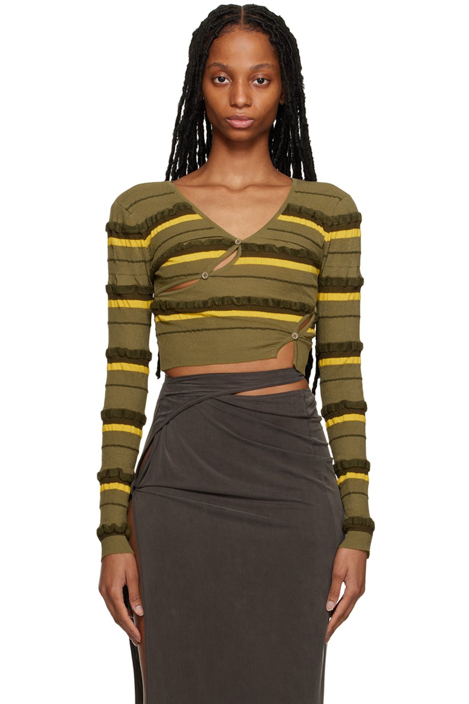 JACQUEMUS - Cardigan vert à assemblage torsadé - Le raphia
