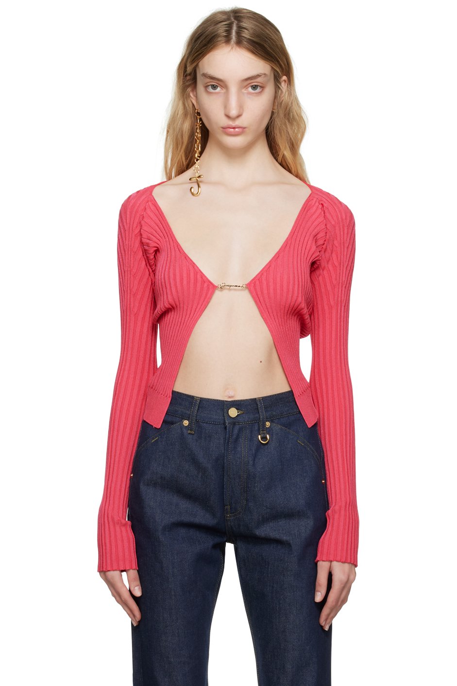 JACQUEMUS - Cardigan Pralù rose en tricot - Le raphia