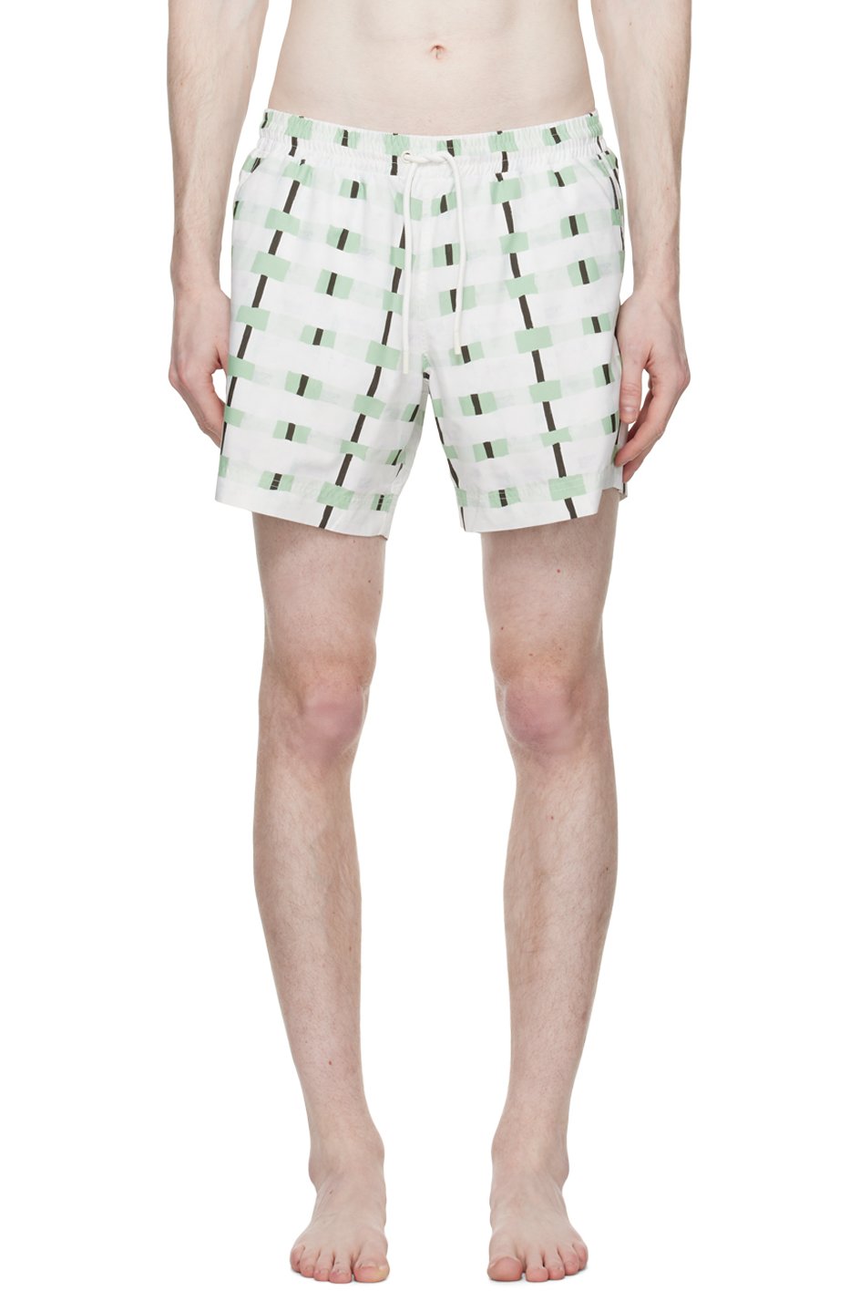 COMMAS - Off-White Checked Swim Shorts