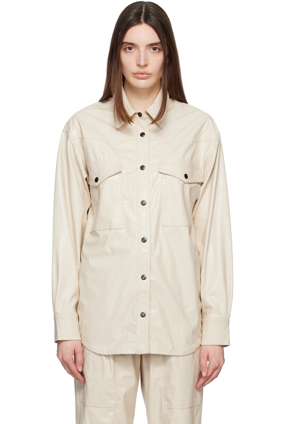 Isabel Marant Etoile - Chemise Berny blanc cassé en cuir synthétique