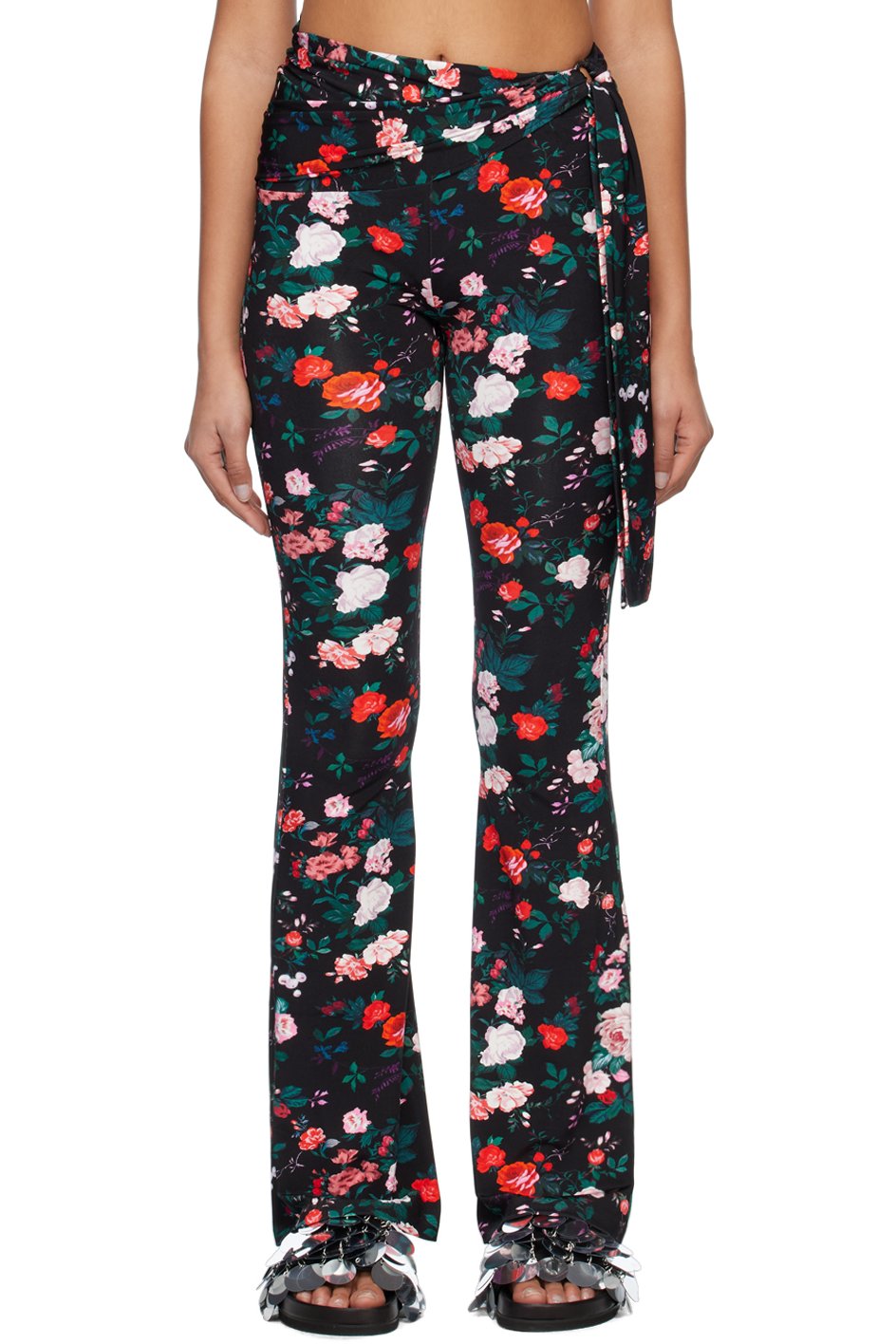 Rabanne - Pantalon noir à motif fleuri imprimé