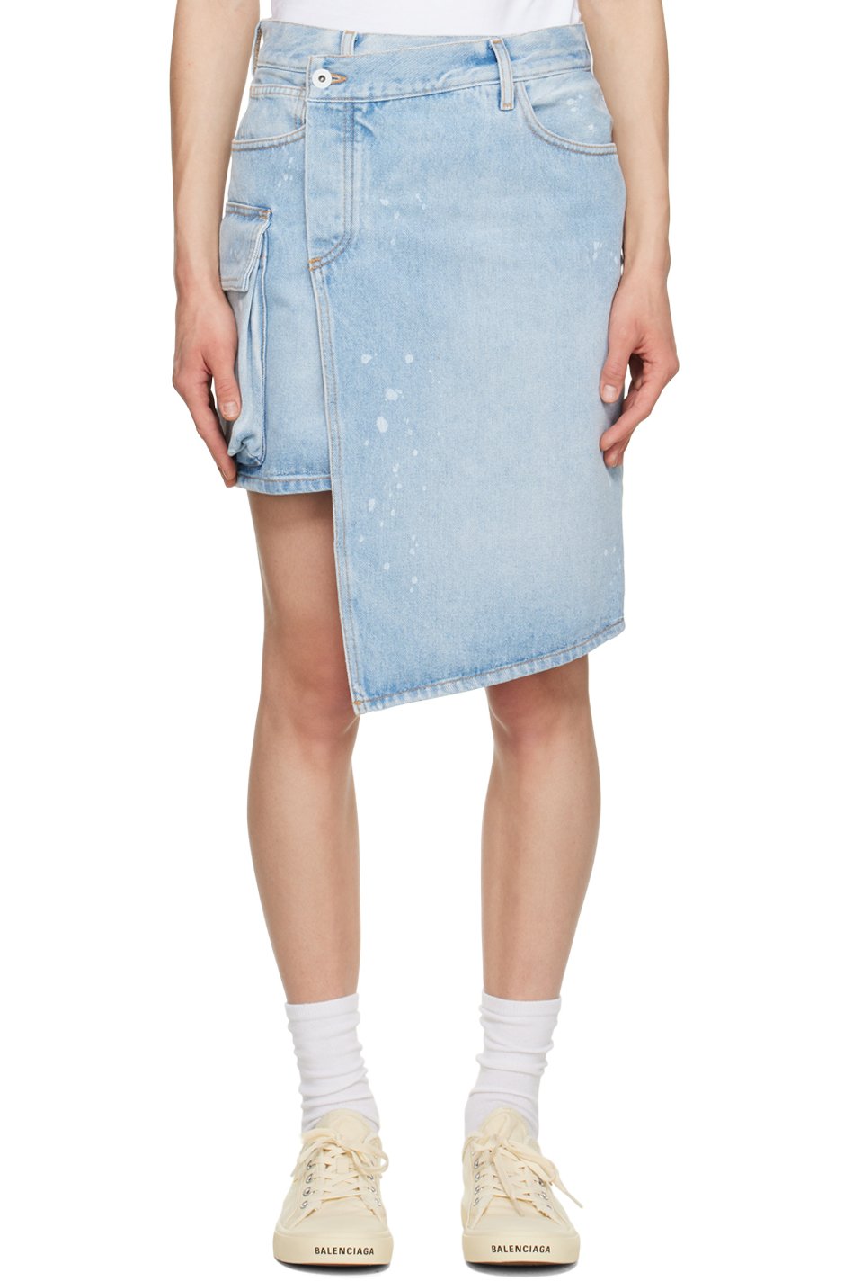 Off-White - Minijupe Toybox bleue en denim à éclaboussures de peinture
