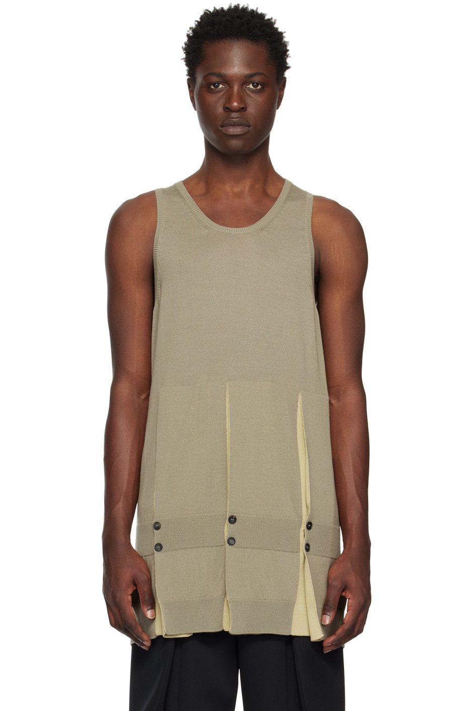 T/SEHNE - SSENSE Exclusive Khaki Pleated Tank Top