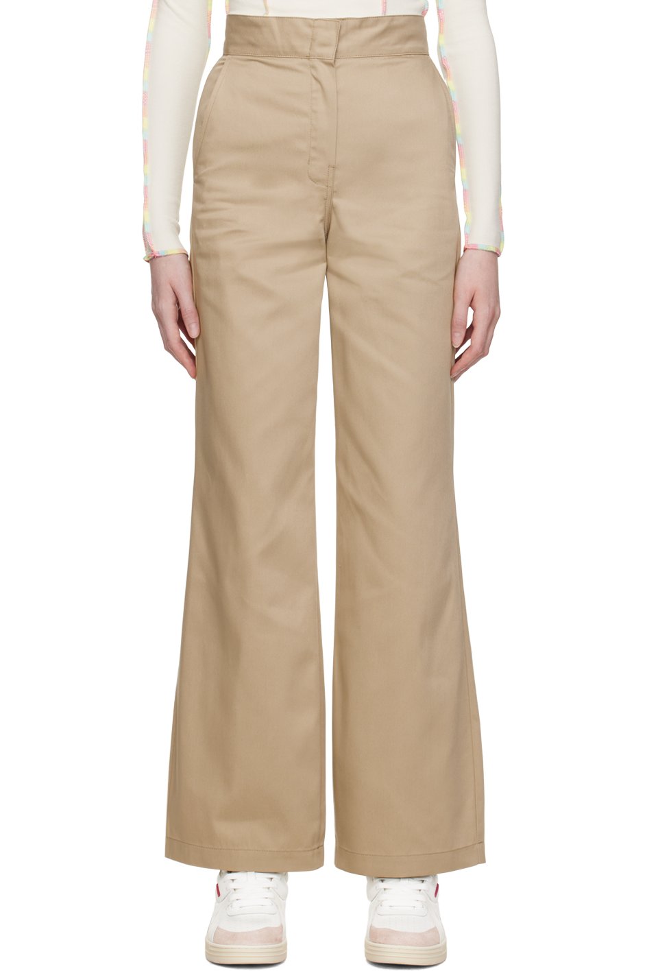 Palm Angels - Pantalon beige à taille repliée