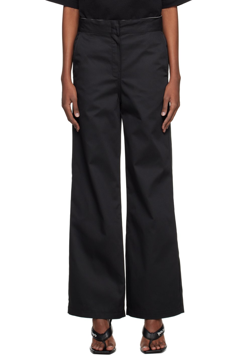 Palm Angels - Pantalon noir à taille repliée