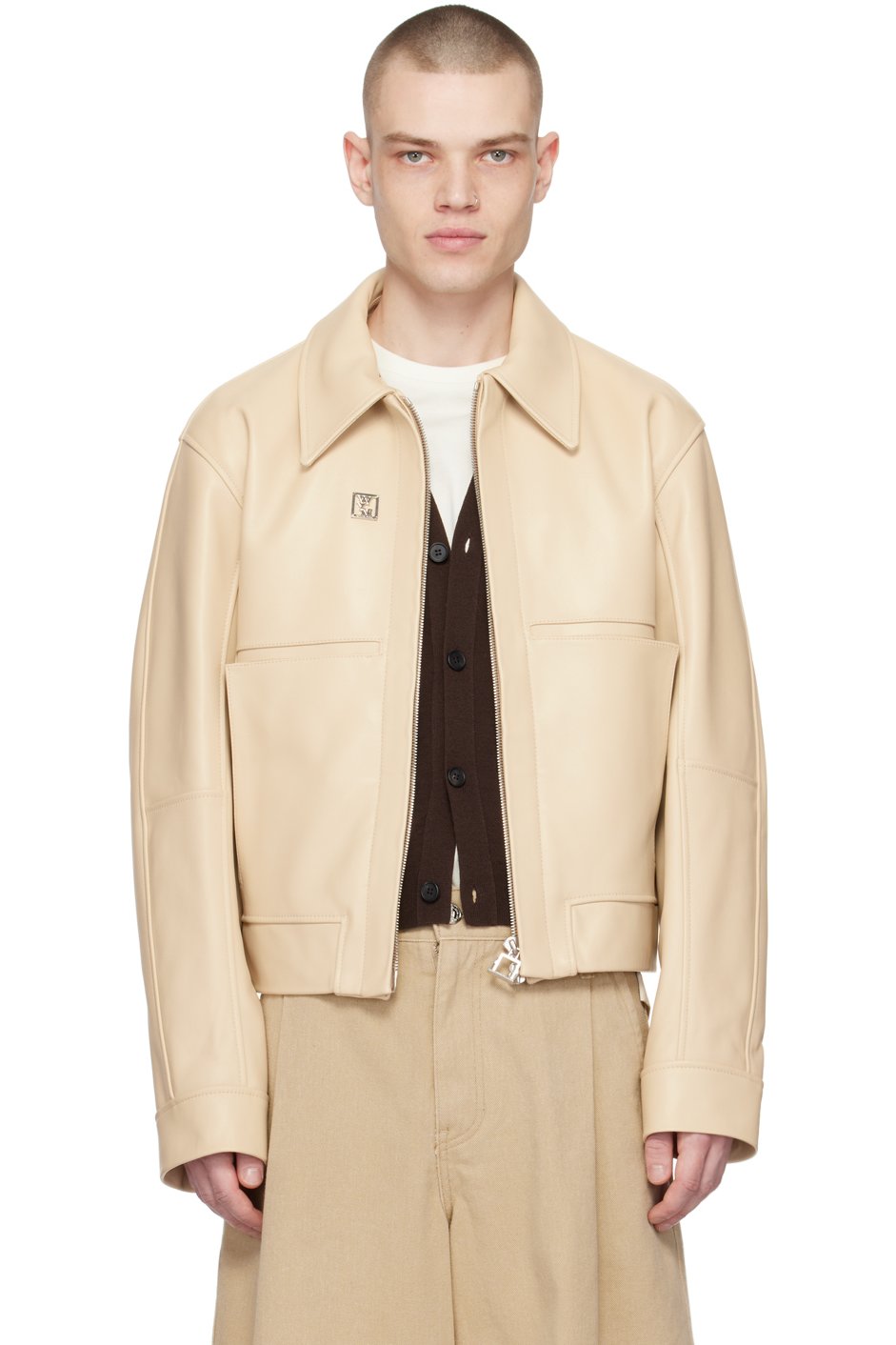 WOOYOUNGMI - Beige Cropped Leather Jacket