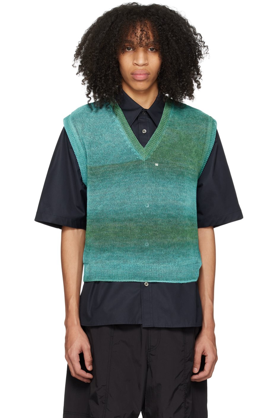 WOOYOUNGMI - Green & Blue Gradient Stripe Vest