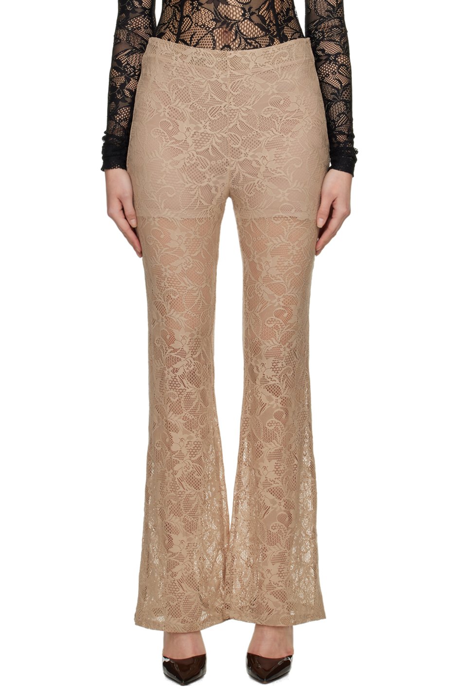lesugiatelier - Legging beige à motif fleuri