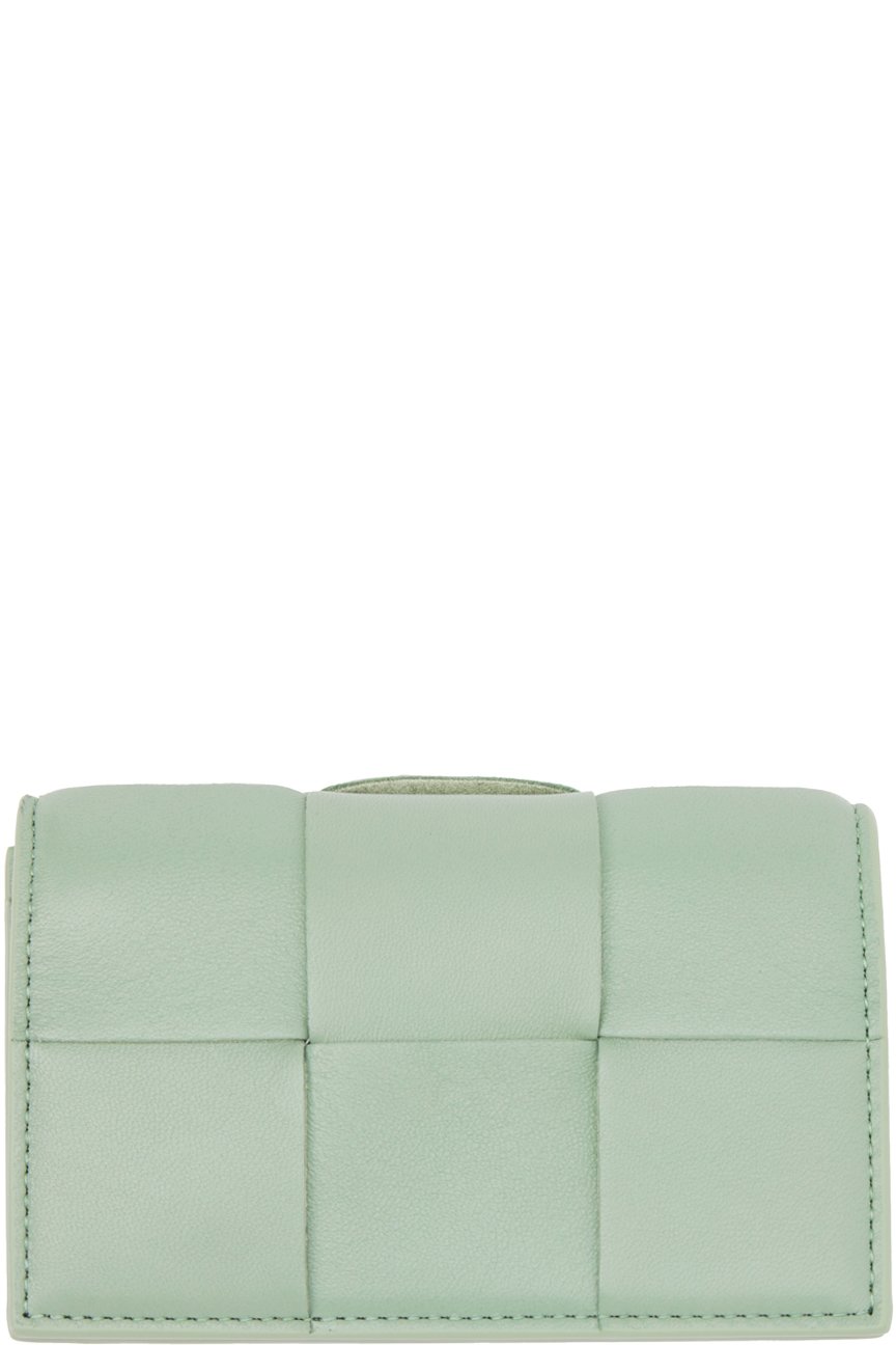 Bottega Veneta - Porte-carte vert tissé façon intrecciato