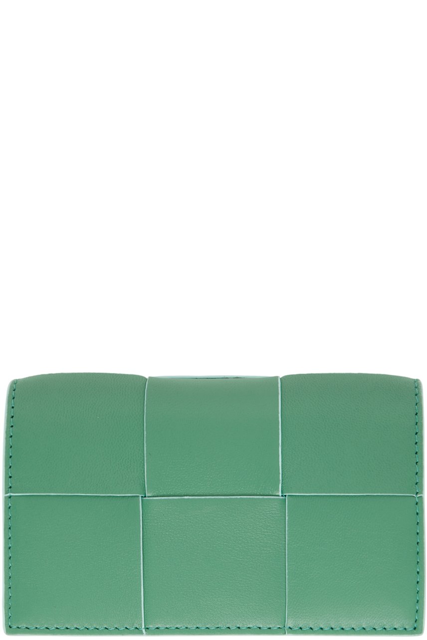 Bottega Veneta - Porte-carte vert en cuir tissé façon intrecciato