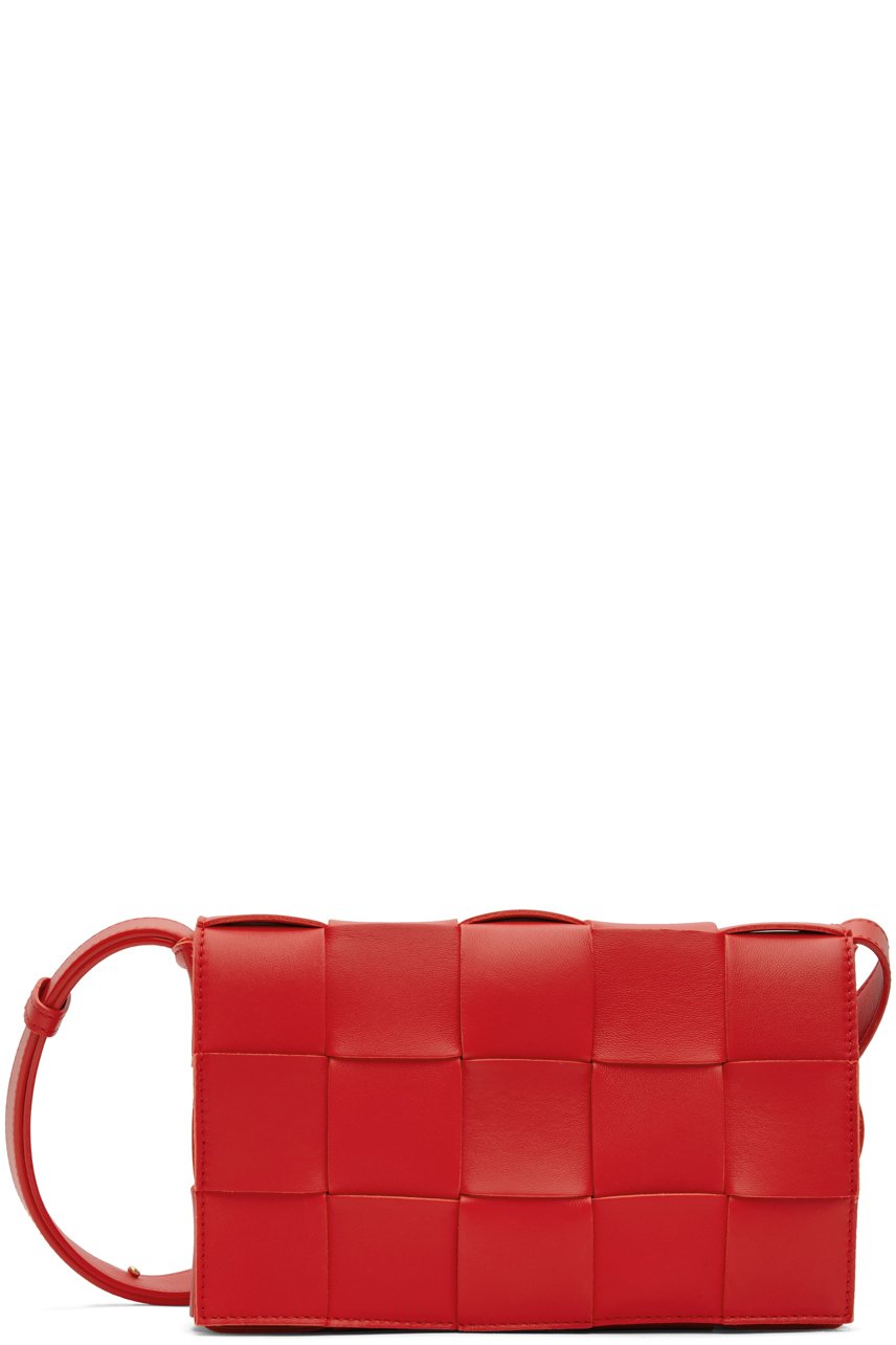 Bottega Veneta - Petit sac Cassette rouge tissé façon intrecciato