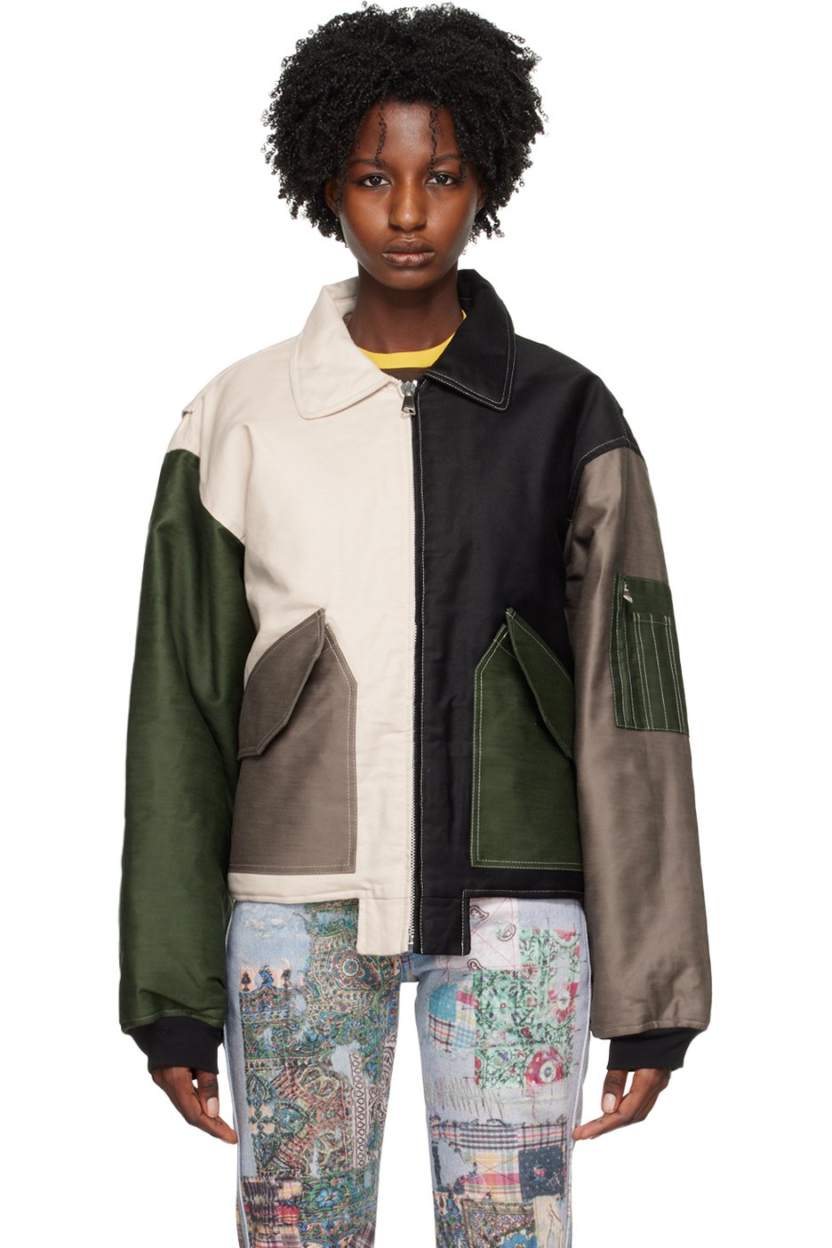 (di)vision - Blouson aviateur contrasté noir et blanc cassé