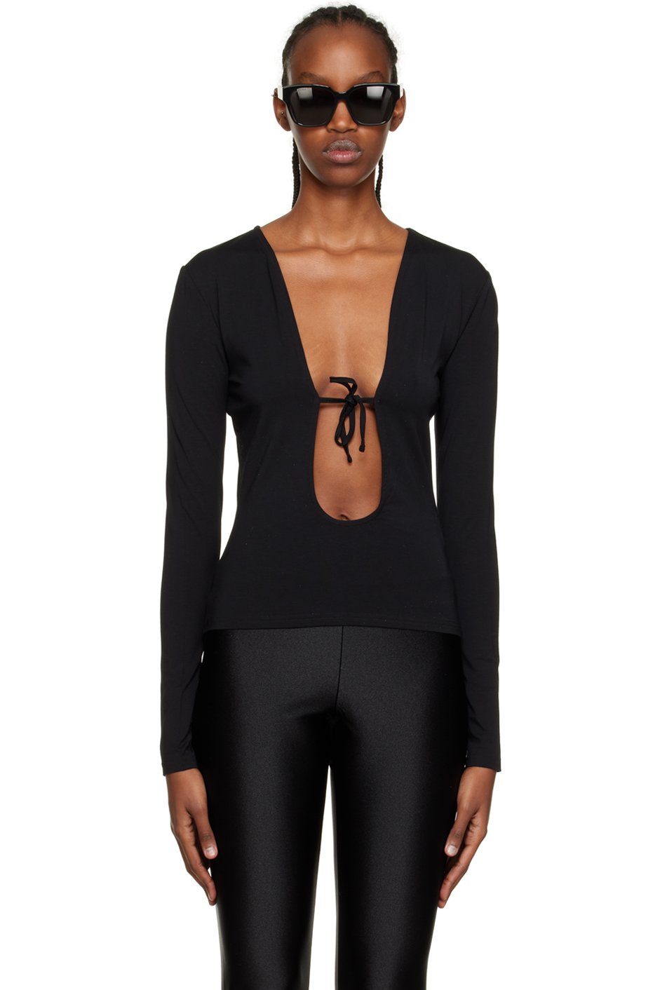 Han Kjøbenhavn - T-shirt à manches longues noir à attache à nouer