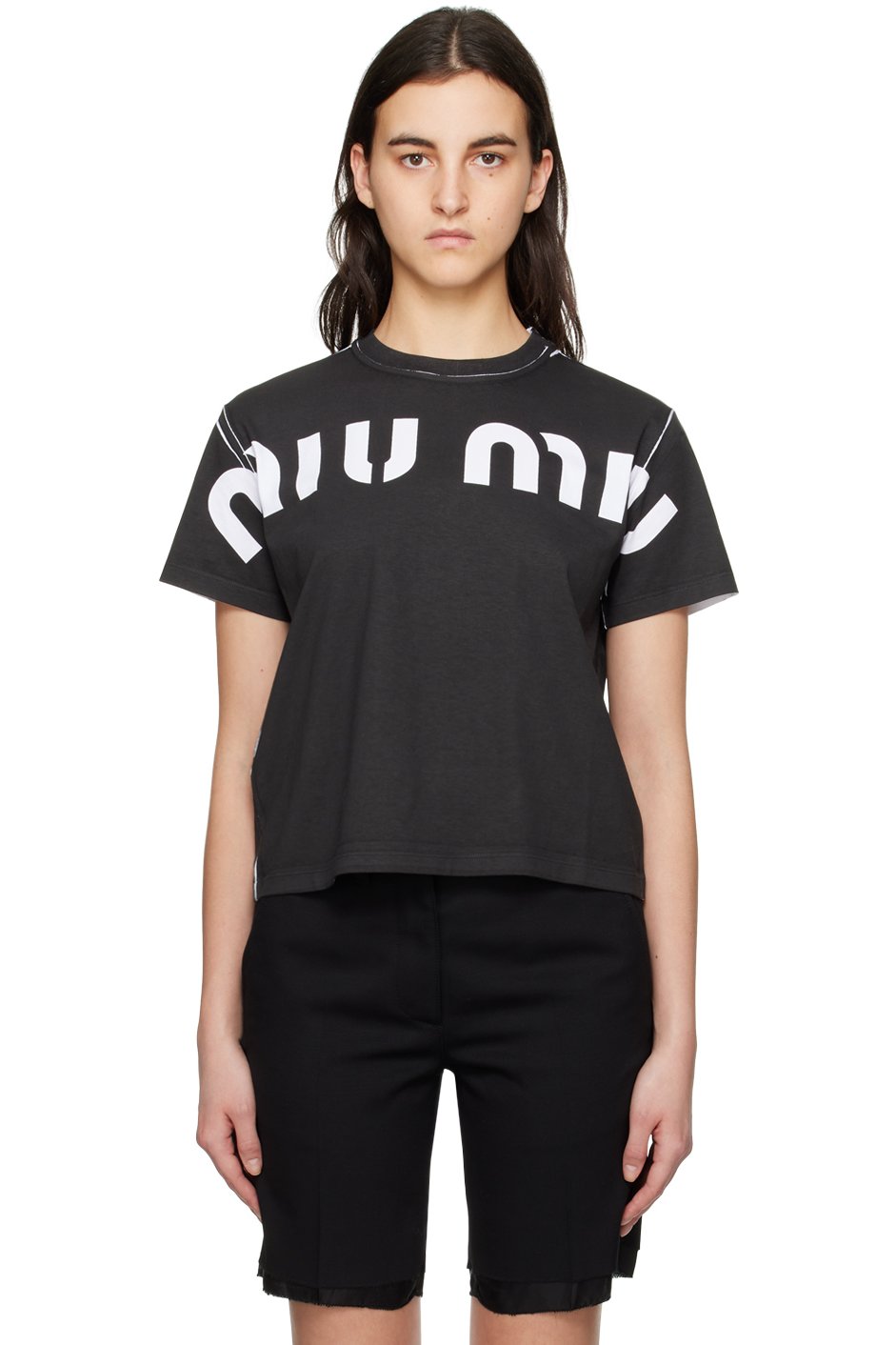Miu Miu - T-shirt noir à logo imprimé
