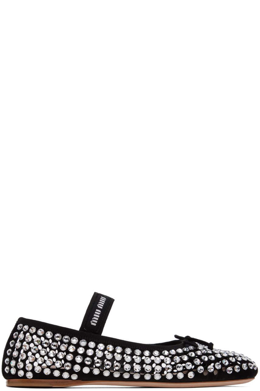 Miu Miu - Ballerines noires à ornement en verre taillé