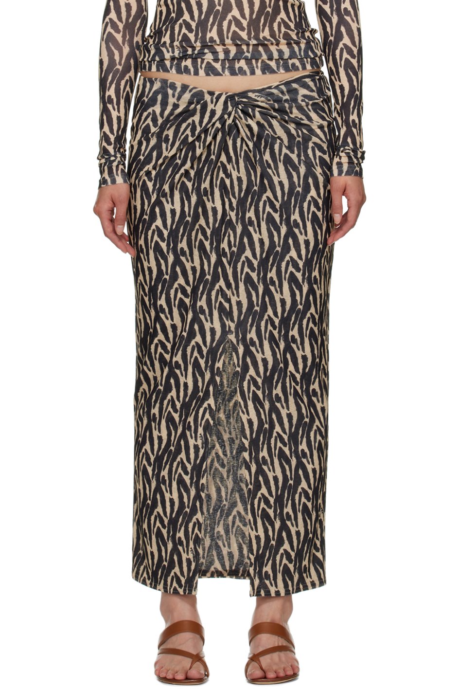 Nanushka - Jupe midi Marya beige et noir