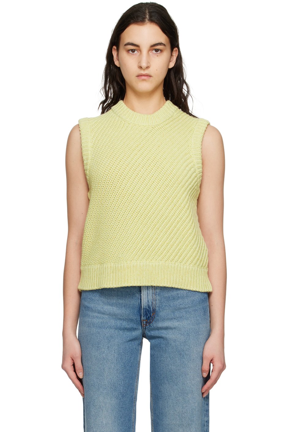 House of Dagmar - Gilet jaune en tricot de fil mouliné