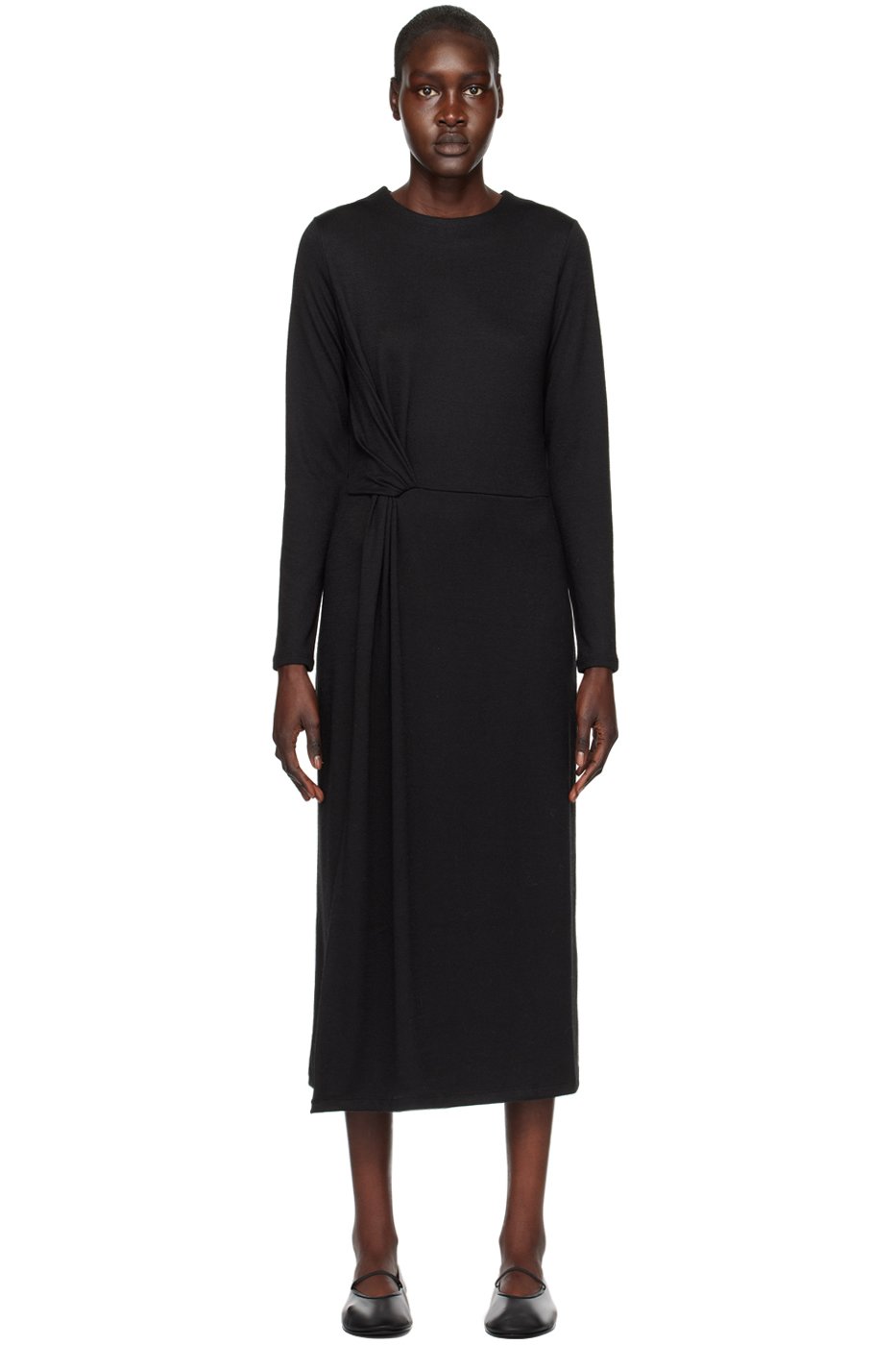 Vince - Robe midi noire à ornement torsadé