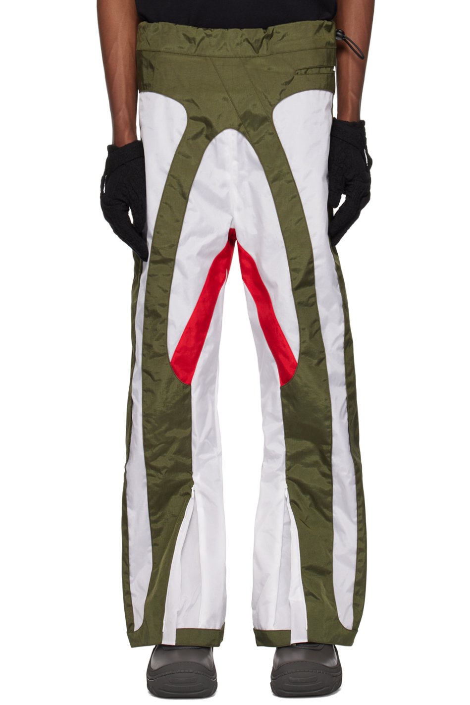HOKITA - Khaki & White Paneled Trousers