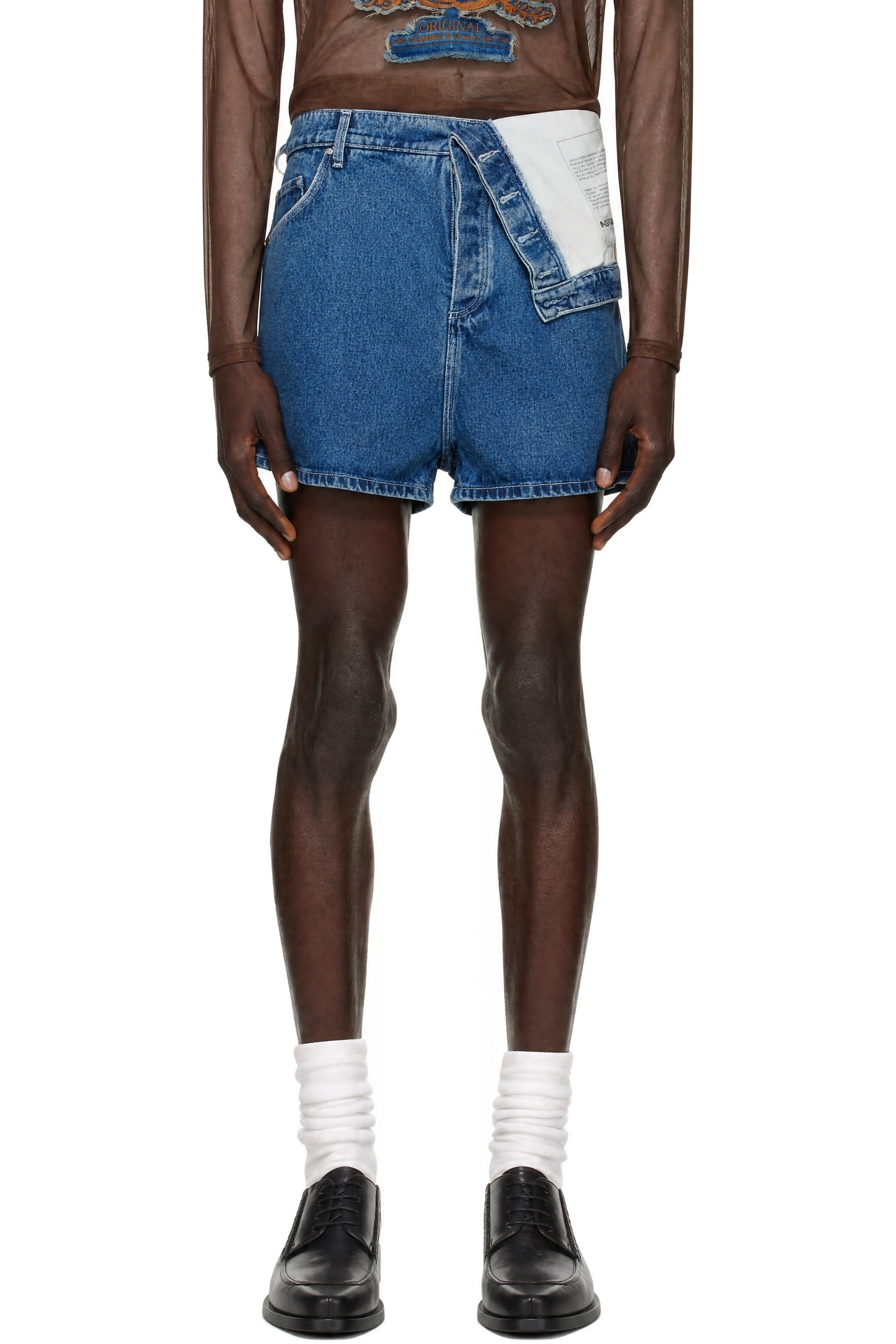 Y/Project - Blue Classic Asymmetric Waist Denim Shorts