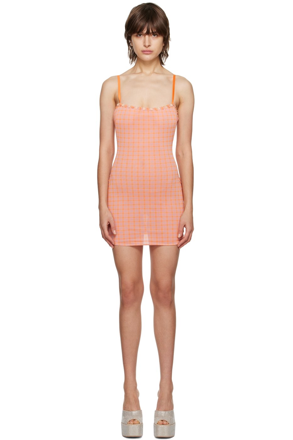 GUIZIO - Robe courte orange à carreaux